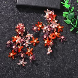 Boho Colourful Crystal Flower Dangle Earring for Women Trendy Elegant Flower-shaped Glass Bead Drop Pendant Earrings Bijoux