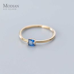 Vintage Navy Blue Crystal Open Free Size Ring for Wome 925 Sterling Silver Gold Color Simple Wedding Fine Jewelry 210707