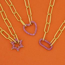 Pendant Necklaces Cubic Zirconia Oval Heart Star Necklcaces Pink Color Jewelry For Women Style Gold Filled CZ Zircon Statement Necklace Gift