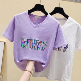 Cotton T Shirt Women Elasticity T-Shirt Woman Clothes Summer Tshirt Female Casual Purple Tee Shirt Femme Plus Size 210604