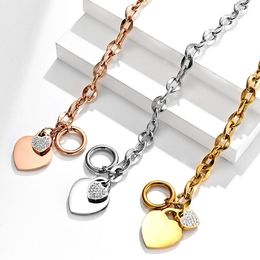 Famous Titanium Steel Lady Love Bracelet OT Buckle Double Heart Diamond Bracelet 3 Colours