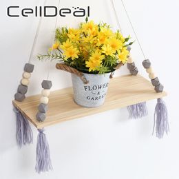 1 PCS Of Wooden Decoration Shelf For Children's Room Nordic Style Wooden Tassel Wall Shelf Partition Decoration Rope Hanging 210310