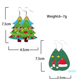 Fashion Christmas Leather Earrings For Women Handmade Christmas Tree Bell Deer Drops Earring for Christmas Gift