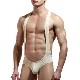 Gay Men Underwear Teddies Briefs Ice Silk Mens Jumpsuits Bodysuits Erotic Lingerie Sexy Wrestling Singlets Leotard Underwear 211229