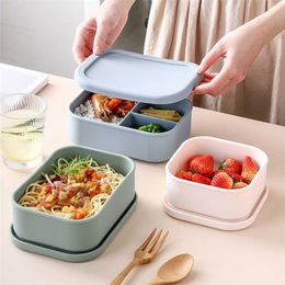 Silicone Bento Box,Bento Lunch Box for Kids and Adults,Microwave oven Lunch Containers with 3 Compartments 211108