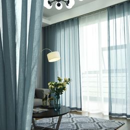 Modern Cotton And Linen Gray Blue Window Screening Solid Door Curtains Drape Panel Sheer Curtains Tulle For Living Room wp276#4 Y200421