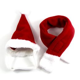 Dog Apparel Pet Cat Hat Red Scarf Christmas Holiday Costume Small Animals Clothes Set