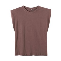2021 New Spring Women Shoulder Pads Profile Vest T Shirt Female Solid Loose Tops T1370 210309