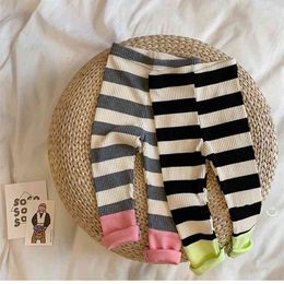 Infants and young children fashion striped patchwork leggings 0-2 years baby boys girls casual base skinny pants 210708