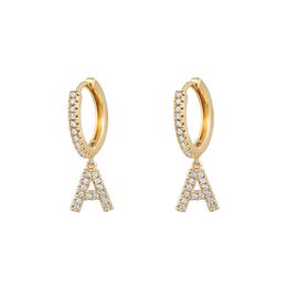 Fashion Cubic Zircon Initial A-Z Letter Earrings DIY Alphabet Drop Hoop Earings for Women Letters Pendant Earring Fashion Hip Hop Jewellery
