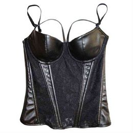 NXY sexy set Corset Sexy Women Clothes Synthetic Leather Lace Steampunk Lingerie Solid Plus Size Bustier 1130