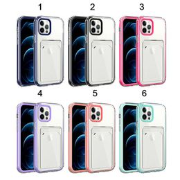 Crsytal Clear Soft TPU Shockproof phone Cases 3 in 1 With Credit ID Card Slot Pocket For Iphone14 13 12 11 Pro Max XR XS X 7 8 plus Transparent Back case Cover