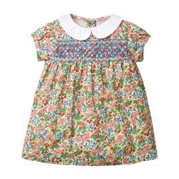 Spain Kids Clothes Toddler Smocked Dresses for Girls Baby Peter Pan Collar Smocking Frocks Children Hand Made Embroidery Dress 210303