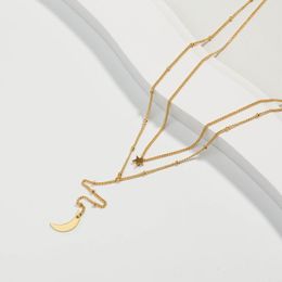 Chains Exquisite Golden Little Star Crescent Bay Ladies Necklace Fashion Trend Sweet And Lovely Alloy Layered Pendant Jewellery