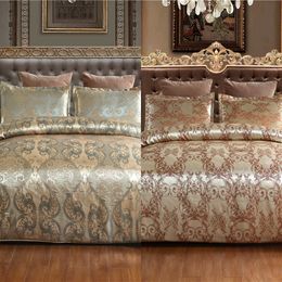 2020 New Satin Jacquard Bedding Set Luxury Solid European Style 2/3 Pieces Duvet Cover Pillowcases for Queen King Bed Size C0223