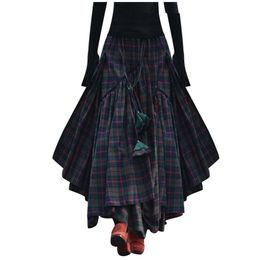 Jaycsoin Skirts Womens Asymmetrical Long Skirts Womens Maxi Skirt Fashion Women Loose Plaid Print Fringe Irregular Waiste Skirt 210310