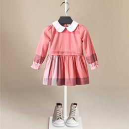 2021 New Girls Dresses Autumn Baby Girl Brand Clothes Long Sleeve Plaid Striped Elegant Evening Princess Dress Casual Kids Q0716