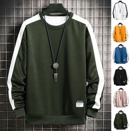 Fashion Harajuku Sweatshirts Men Spring Autumn New 6 Colour Hoodie Mens Casual O-Neck Patchwork Sweatshirt for Young Men 201113