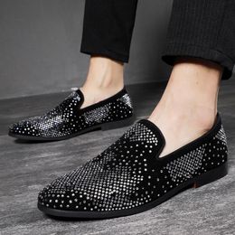 Shining Charm Rhinestone Trend New Pointed Wedding Oxford Shoes Men Casual Loafers Business Formal Dress Footwear Zapato