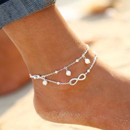 Vintage Foot Jewellery 8 Chain Simulated-pearl Anklets Women Gold Colour Fashion Ankle Bracelet For Leg Beach Jewellery