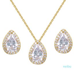 Halo Teardrop Cubic Zirconia CZ Crystal Wedding Bracelet and Earring Bridal Jewellery Set Bridesmaid Jewellery Gift 1163 Q2