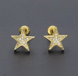 Mens Hip Hop Stud Earrings Jewellery New Fashion High Quality Gold Silver Five-pointed Star Earrings For Men