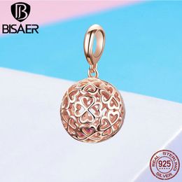 Hearts All Over Beads BISAER 925-Sterling-Silver Lucky Leaf Clover Dangle Charms Fit Bracelet Necklace DIY Jewellery ECC1127 Q0531