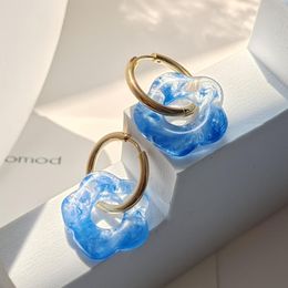 Hoop & Huggie HUANZHI 2021 Stainless Steel Circle Colourful Acrylic Resin Flower Round Earrings For Women Girls Party Travel Jewellery