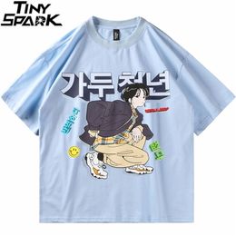 Streetwear Harajuku T-Shirt Men Hip Hop Cartoon Korean Printed Tshirt Cotton Casual Summer Short Sleeve T Shirt 210716