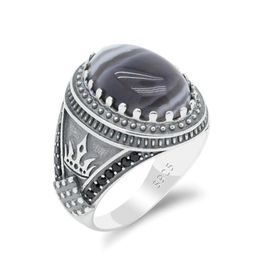 Cluster Rings Natural Agate Stone Real Pure 925 Sliver Ring For Men Wedding/Party Clawn Signet Fashion Jewellery Gift