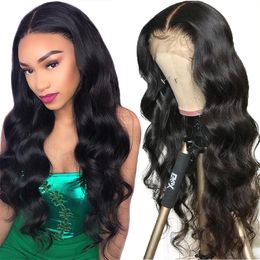 Full Human Hair Lace Front Wig Body Wave T-part 13*4 Cap Wigs 1B 10~28 Inches Perruques De Cheveux Humains By DHL RQY4353