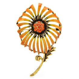 Pins, Brooches Wuli&baby Big Enamel Sunflower For Women 2-color Beauty Rhinestone Flower Party Casual Brooch Pin Gifts