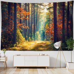 Sunlight Beautiful Forest Natural Scenery Tapestry Wall Hanging Indian Throw Mandala Hippie Bedspread Bohemian Home Decor 210609