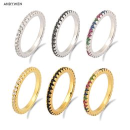 ANDYWEN 925 Sterling Silver Multi Colour Rings Rainbow Black White Luxury Women Party Jewellery For 2020 Rock Punk Crystal Jewellery X0715