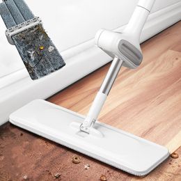 Hand-free Wash Squeeze Floor Mops Flat Mop with 3pcs Reusable Microfiber Pads Household Cleaning Tools 210317