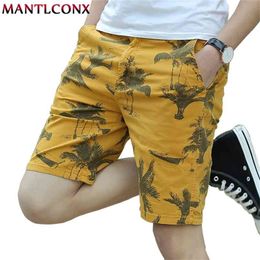 MANTLCONX Summer Cotton Shorts Men Fashion Printed Breathable with Pocket Men's Casual Pants Homme Loose 210806