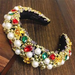 Full Crystal Luxury Baroque Padded Headband For Women Diamond Rhinestone Hairband Wide Thick Hair Hoop Girls Whole