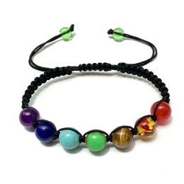 Seven-color Rainbow Stone Woven Bracelet Reiki Prayer Balance Yoga Seven-pulse Wheel Bracelet Recommended Jewelry