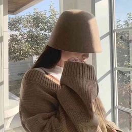 Luna&Dolphin Fashion Women Fisherman Wool Dome Bucket Hat Chic One Piece Sheep Viscose Caramel Warm Girl Winter Woollen Basin Cap