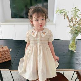 Kids Dresses For Toddler Baby Girl Handmade Smocked Frock Infant Summer Clothes 2021 Flower Embroidery Children Dress For Girls Q0716