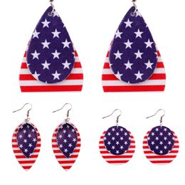 ZWPON Fashion American Flag Stars Stripes Layered Leather Earrings Fashion Flag PU Leather Statement Teardrop Earrings Jewellery X0709 X0710