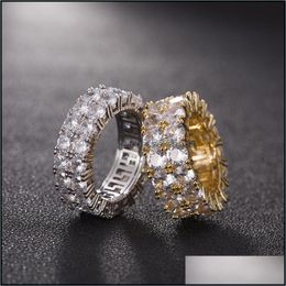 Band Jewelry7-12 Gold Love Micro Paved 2 Row Tennis Rings Zircon Hip Hop Sier Plated Finger Ring For Men Women Drop Delivery 2021 Th7Vr