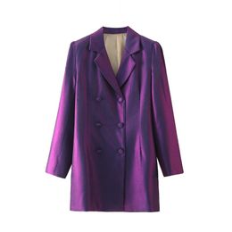 top notch fashion UK - Women's Suits & Blazers Women Solid Purple Long Blazer Coat Vintage Notched Collar Pocket 2021 Fashion Female Casual Chic Tops