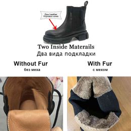 RIZABINA Ins Real Leather Women Ankle Boots Fashion Platform Warm Fur High Heel Winter Shoes Woman Casual Footwear Size 35-42 K78