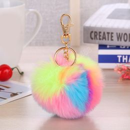 Colorful Plush Pompom Keychain Cute Artificial Rabbit Hair Ball Key Chain Women Bag Hanging Pendant Key Holder Keyring Supplies