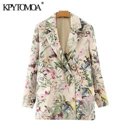 KPYTOMOA Women Fashion Office Wear Floral Print Blazer Coat Vintage Long Sleeve Pockets Female Outerwear Chic Tops 211122