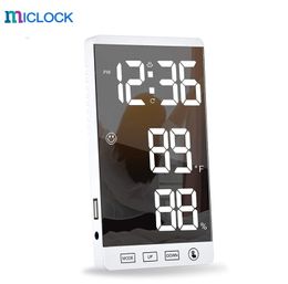 MICLOCK Digital Alarm Clock Mirror Touch Wall LED Time with Temperature Humidity Display USB Port Table Electronic 220311