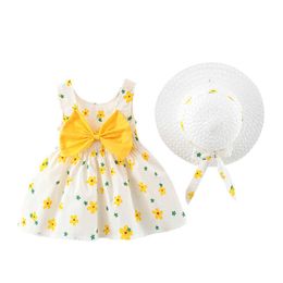 Girls dress summer party baby girl princess dress bow hat suspender skirt suit Q0716