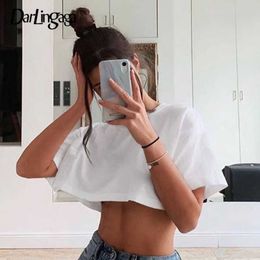 Darlingaga Casual Loose Cotton White Tshirt Women Solid Crop Top Short Sleeve Streetwear Summer T-shirts 2020 Tee Shirts Clothes Y0629