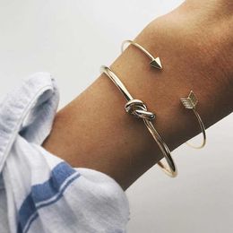 Fashion Gold Color Opened Bracelets for Women Arrow Knot Wrap Cuff Bracelets & Bangles Vintage Pulseras Jewelry Accessories 2021 Q0719